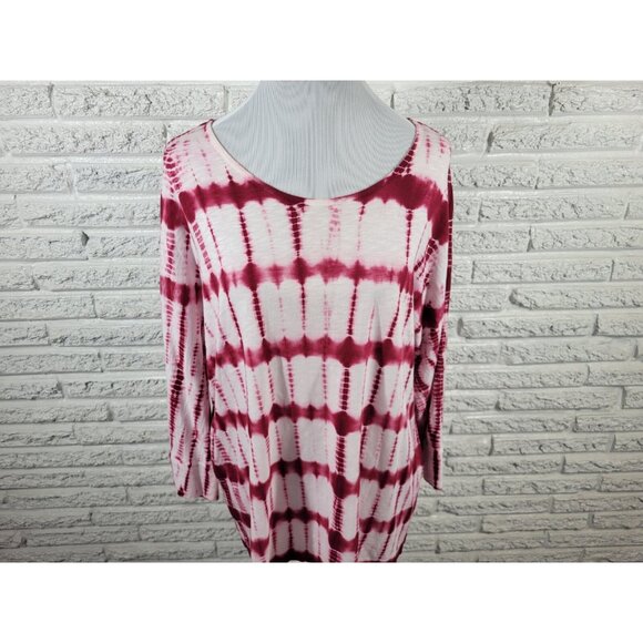 Chicos Womens Top 3 Standard Extra Large 3/4 Sleeve Pink Tie Dye TIE7E - Picture 3 of 9